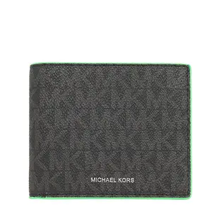 MICHAEL KORS 短夾 皮夾 老花防刮PVC皮革 男夾 短夾 皮夾 錢包 M91096 黑灰色綠邊MK 廠商直送