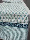 Elegent Hand Block Print Quilt With Kantha Bedspread Floral Print King Size