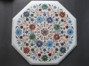 15 Inches White Marble Sofa Side Table Top Unique Design Inlay Work Coffee Table