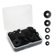 Flat Rubber Washers Assortment Kit 100 Pcs Black (5 Sizes)