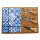 Kitchen Wooden Serving Cerise Cheese Board with Knife & Fork Set