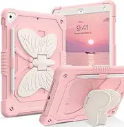 DUEDUE Case for iPad 10.2 for Kids, iPad 9th/8th/7th Generation Case, [Heavy Duty Protection] Shockproof iPad Air 3 Case with Butterfly Kickstand Pencil Holder, (Pencil/Strap NOT Included), Pink