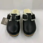 Birkenstock New w/ Box Papillio Fanny Big Buckle Shearling Black Leather Regular