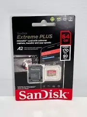 SanDisk Extreme Plus 64GB Micro SD Card W/Adapter Class 10, V30, A2, UHS-I, SDXC
