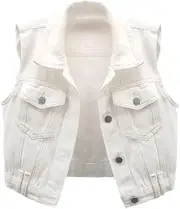 [OFFSUM] Women'S Denim Vest - Spring Summer With Pocket Denim Vest Single Breasted Loose Sleeveless Korean Style Solid Color Jacket Clothing Top