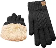 [couduan] 1pair Winter Gloves for Women,Touch Screen Gloves,Ladies Gloves Thermal,Thermal Touch Screen Gloves with Fleece Lining Soft Warm Knit Gloves for Running Ski Cycling Outdoor Sports(Black),