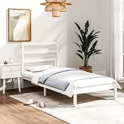 Solid Wood Bed Frame Without Mattress, White, 90x190 cm - Modern Queen Size Platform Bed with Headboard, Sturdy Slats - Pine Wood Frame, Wooden Base for Bedroom Decor