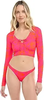 [EIDON] Women's Standard Aurora Long Sleeve Crop Bikini Top Swimsuit with Tie Front Detail