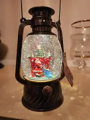 Gerson Lighted Christmas Snow Globe Water Swirling Santa Claus Bronze Lantern