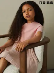 Reiss Pink Zoe 9-13 yrs Metallic Pleated Knitted Dress (E26397) | $140