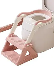 Potty Training Seat with Step Stool Ladder, Stability Toilet Seat with Toddler Seat for Kids Boys Girls, Anti-slip Pads, Urinal Splash Guard, 2 in 1 Foldable Potty Seat with Steps (Pink-Upgraded)