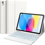 CHESONA for iPad 10th Generation Case with Keyboard, 7 Color Backlight, Multi-Touch Trackpad, Flip Stand Case with Pencil Holder, 2 Wireless Channels for iPad (A16) 11th/10th Gen (2025/2022), White