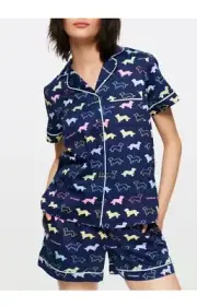 NEW PETER ALEXANDER PENNY DOG TOP & SHORTS COTTON PJ SET XL NAVY RAINBOW RRP$109