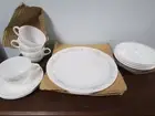 NEW Vtg Corelle Ribbon Bouquet 16pc Dinnerware Set Plates Bowls mug White Gray