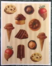 VTG 80s Hallmark CHOCOLATE Matte Scratch & Sniff Cookie Food Sheet Stickers RARE