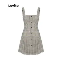 在飛比找蝦皮商城優惠-Lovito 女式學院紋鈕扣洋裝 L56ED135 (卡其色
