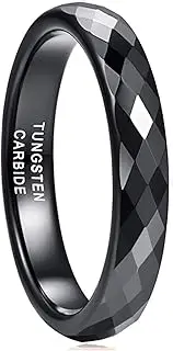 [Greenpod] 4MM Tungsten Carbide Rings Faceted Edge Dome Polished Rose Gold/Black Wedding Band Comfort Fit for Women Size 6-12