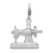 Sterling Silver Amore La Vita Rhodium-Plated Polished 3-D Enameled Sewing Machine Charm With Fancy Lobster Clasp