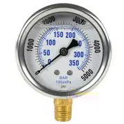 Liquid Filled 2.5" 5000 PSI Air Pressure Gauge Lower Side Mount 1/4" NPT