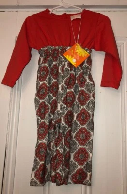 Masala Baby Girls Nordstrom Orange Black Medallion Print Romper Sz 6-12m NWT