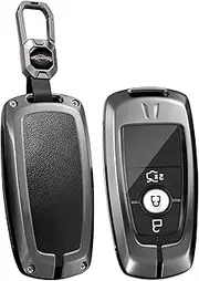 ontto Metal Leather Car Key Fob Cover fit for Ford Mustang Ranger Transit EcoSport Everest Bronco Edge Fusion 2/3/4/5 Buttons Key Holder case keyring Shell bag keychain accessories