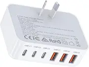Risubo 100W USB C Charger, 6-Port Charging Station, Fast Charger Block GaN II Wall Charger, Compact Charger AU Plug for iPhone 16 15 Pro Max Samsung Galaxy, Google Pixel, Motorola, etc