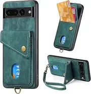 Compatible with Google Pixel 7a Wallet Cover,Compatible with Google Pixel 7a Card Holder [PC+TPU+PU] 3 in 1 Kickstand Phone Case Green