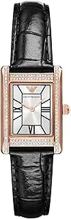 [Emporio Armani] Women's Black Leather Two-Hand Analogue Watch, 22mm