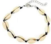 [Tummy Tub] Bracelets,Bracelet Jewellery,Anklet String Charm,Alert Bracelet for Men Shell Alloy Small Wind Hand-Woven Black Beach Rope Bracelet Anklet Anklet Matching Rings (Color : Black)