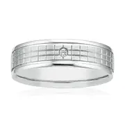 Sterling Silver Diamond Set Grid Pattern Mens Ring