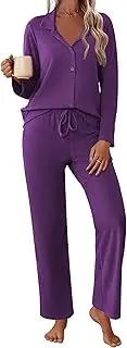 [Ekouaer] Womens Pajamas Flannel Pj Set Long Sleeve Sleepwear 2 Piece Soft Nightwear Button Down Loungewear Sets