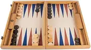Manopoulos Champagne Beige 19-inch Backgammon Set with Wooden Case and Leatherette Playing Surface