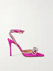 [MACH & MACH] MACH & MACH - Double Bow Crystal-embellished Silk-satin Point-toe Pumps - Fuchsia - IT39 IT 39 Pink