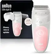 Braun Epilator for Women, Silk-épil 5 5-620 for Hair Removal, Wet and Dry, Womens Shaver and Trimmer, Cordless, Rechargeable, White/Pink