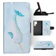 FLIP CASE FOR SAMSUNG GALAXY|WATERCOLOR NARWHAL WHALE