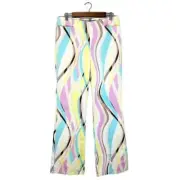 Escada Pants Multicolor Wave Print Purple Yellow Blue, New w/ Tags, Size 42 (12)