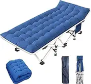 Camping Cot for Adult, Portable Sleeping Camping Bed with Carry Bag, Double Layer Oxford Cot with Mattress for Home Office Outdoor Travel Camp, Blue 190 * 71 * 35cm