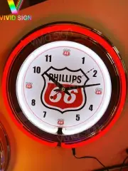 15" Phillips 66 Gas Double Neon Clock Light Sign Lamp Garage Wall Decor Room