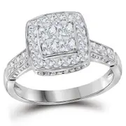 14k White Gold Cluster Bridal Engagement Ring 1 Cttw