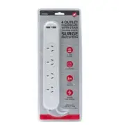 POWER 4 Way Outlet Switched Surge Protected 2400W Power Board w/1m Cable/2 USB P