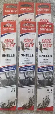 6 Packs Eagle Claw Snelled Kahle Hooks Size 2