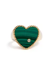 Yvonne Leon Chevaliere Coeur 9kt Gold Signet Ring - Green - 52 52