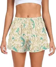 [FRODOTGV] Retro Pattern Women Athletic Shorts Elastic Waisted Sport Shorts for Running Lounging Fishing Hiking S