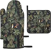 Watercolour Cactus Print Heat Resistant BBQ Gloves Oven Mitts and Pot Holders Set for Kitchen Baking Set