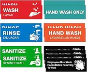 Wash Rinse Sanitize Sink Labels, Employee Must Wash Hands Signs Sticker(14 Pack -9"×3"), Perfect for 3 Compartment Dishwashing Sink-Commercial Kitchens, Restaurant, Food Trucks, Bussing Stations