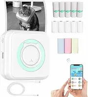 Mini Label Printer, Sticker Printer, Portable Mini Pocket Printer for Android and iOS, Thermal Printer with 13 Roll Papers, Small Photo Printer for Notes, Photos, Stickers, Labels, Receipts