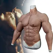 Silicone Muscle Suit with Zipper Realistic Silicone Bodysuit Realistic Male Chest Muscle Simulation Skin,Caucasian