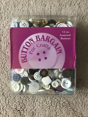NEW IN RE-USABLE CONTAINER Button Bargain for Crafts 12 oz. Assorted Buttons