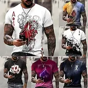 Men's 3D Poker T Shirt Short Sleeve T shirt 3D Print Round Neck Shirt Vintage Designer Casual Party Daily A B C Clothing Apparel Plus Size S M L XL XXL 3XL 4XL