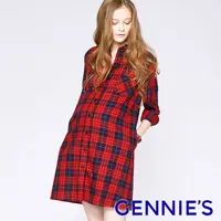 在飛比找PChome24h購物優惠-Gennies奇妮 經典格紋長版襯衫洋裝(紅藍格T1G01)